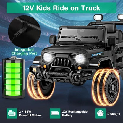 12V Kids Ride on Truck with Remote Control and 3 Speeds-Black