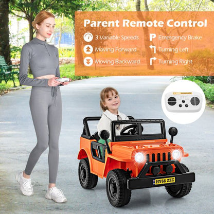 12V Kids Ride on Truck with Remote Control and 3 Speeds for Children-Orange