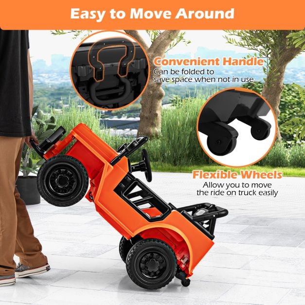 12V Kids Ride on Truck with Remote Control and 3 Speeds for Children-Orange