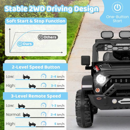 12V Kids Ride on Truck with Remote Control and Wireless Connection-Black