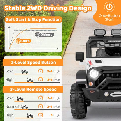 12V Kids Ride on Truck with Remote Control and Wireless Connection-White