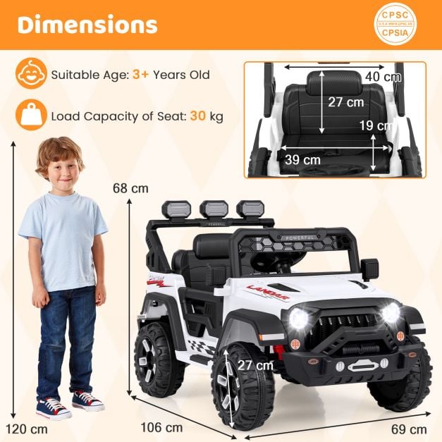 12V Kids Ride on Truck with Remote Control and Wireless Connection-White
