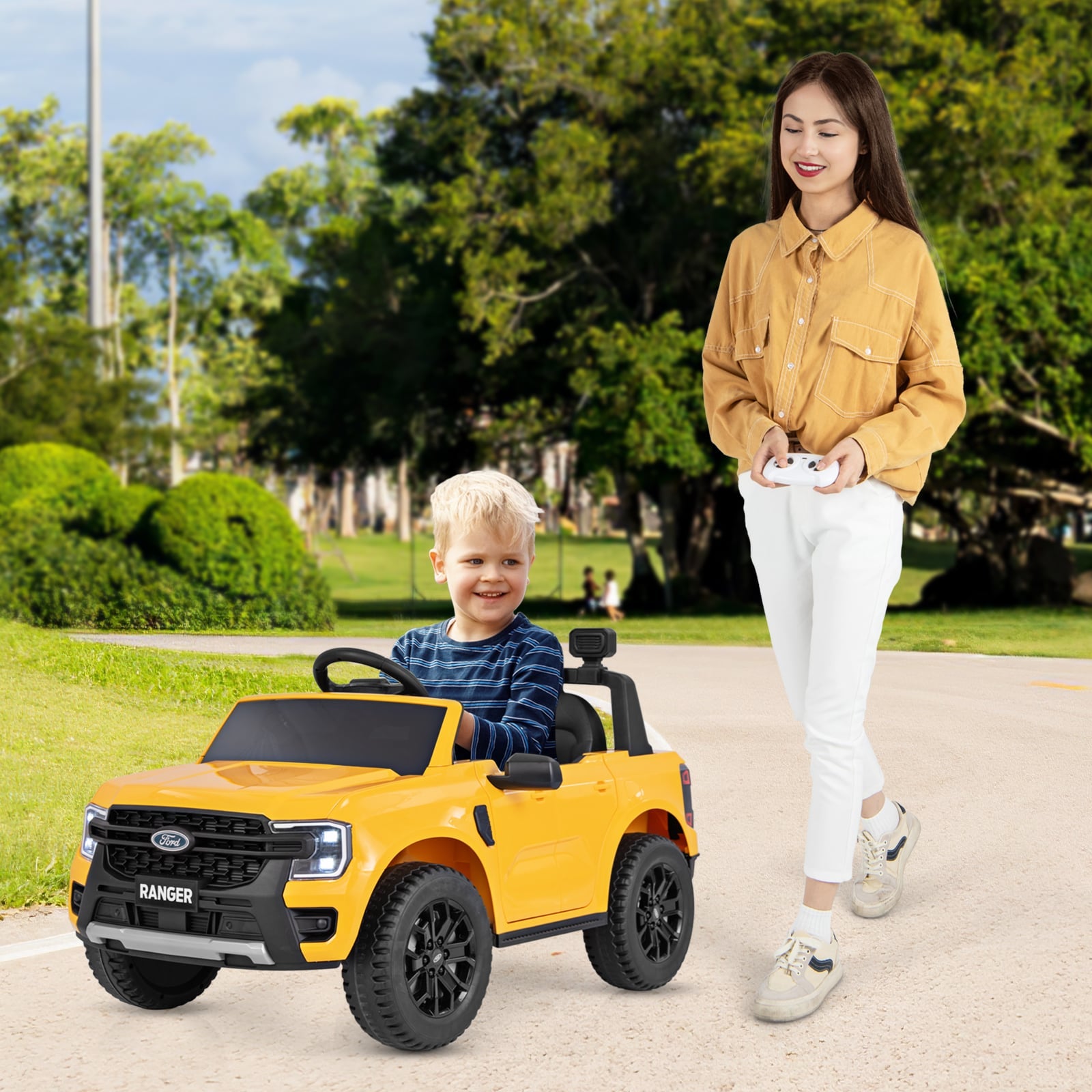 12V Licensed Ford Ranger Kids Ride on Car with Remote Control-Yellow