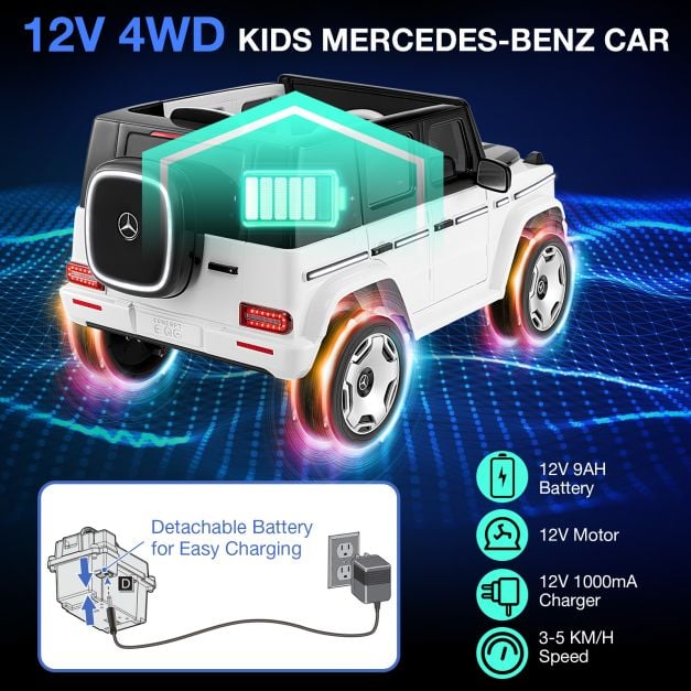 12V Licensed Mercedes-Benz EQG Kids Ride On Car-White