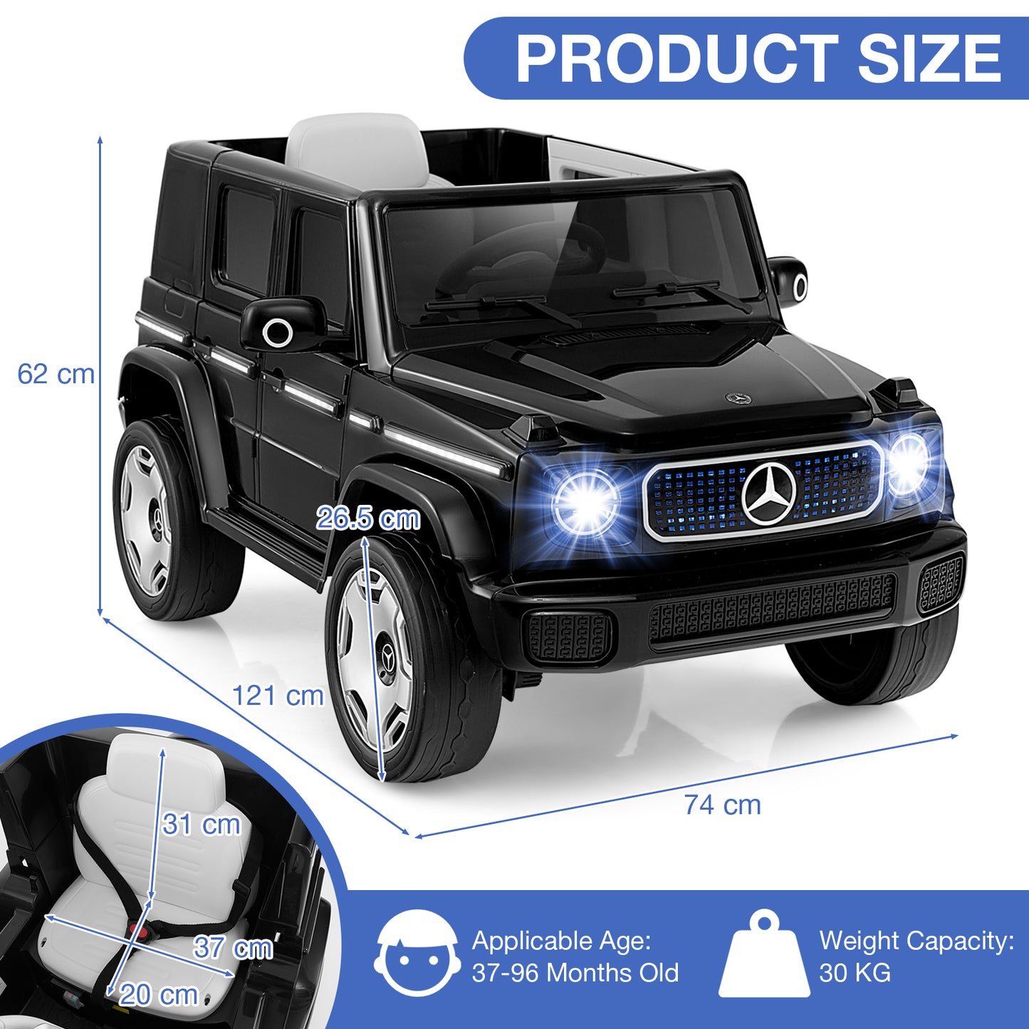 12V Licensed Mercedes-Benz EQG Kids Ride On Car-Black