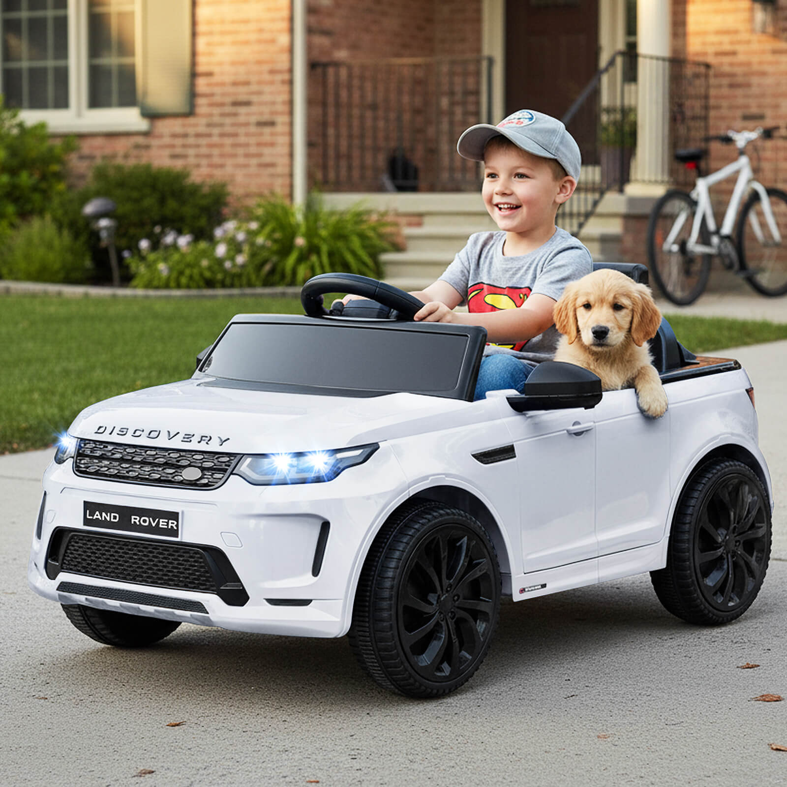 12V Ride on Car with Remote Control and Music Licensed Land Rover-White