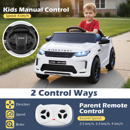 12V Ride on Car with Remote Control and Music Licensed Land Rover-White