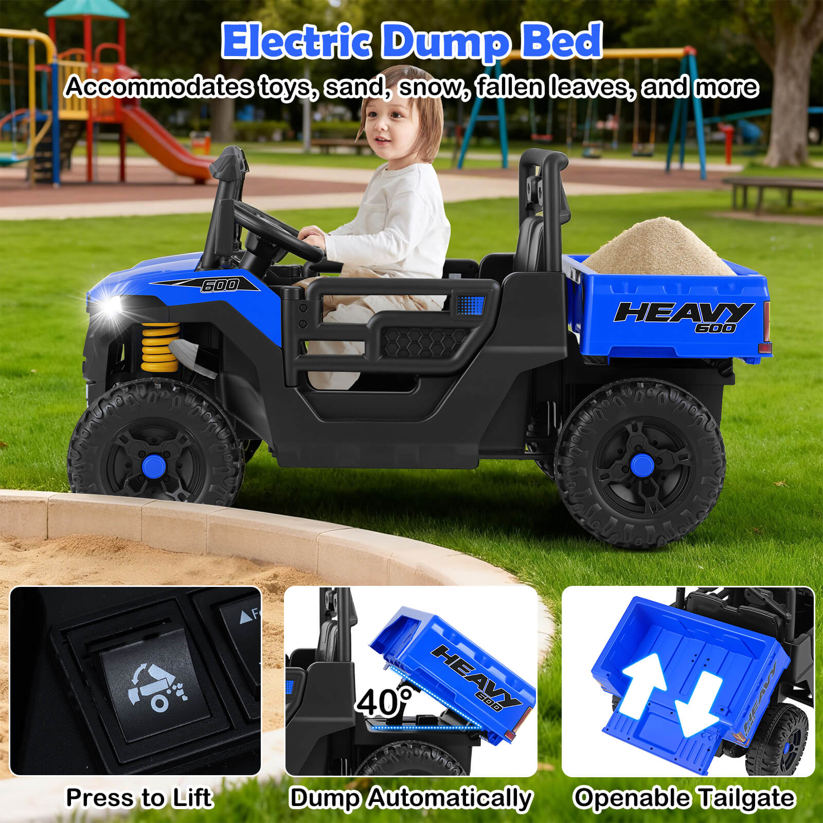 12V Ride on Dump Truck with Electric Dump Bed with Music and Remote Control-Blue