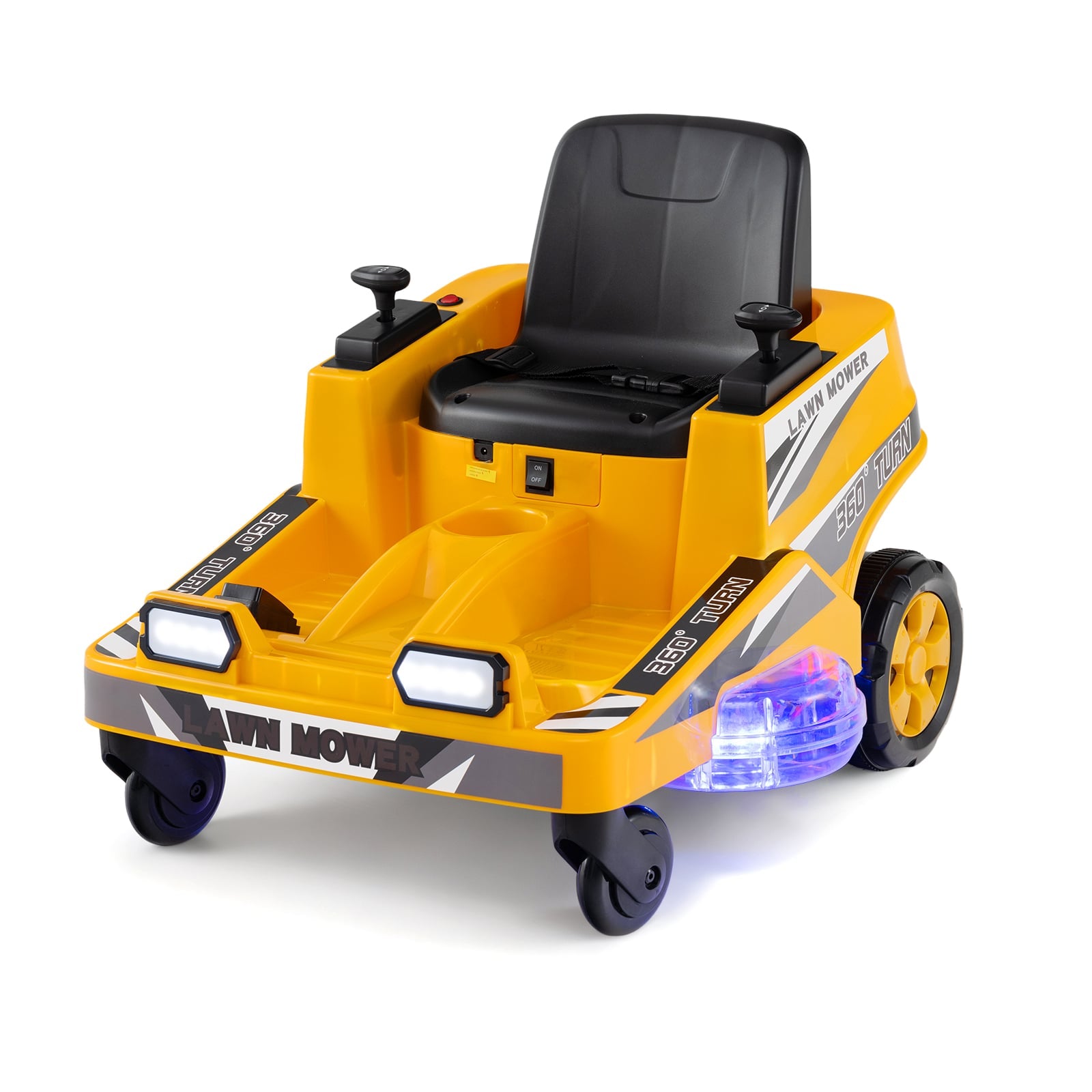 12V Ride on Lawn Mower for Kids with Dual Control Sticks and LED Lights-Yellow