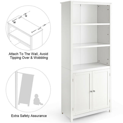 Wooden Tall Bookcase with 3-Tier Storage Cabinet-White