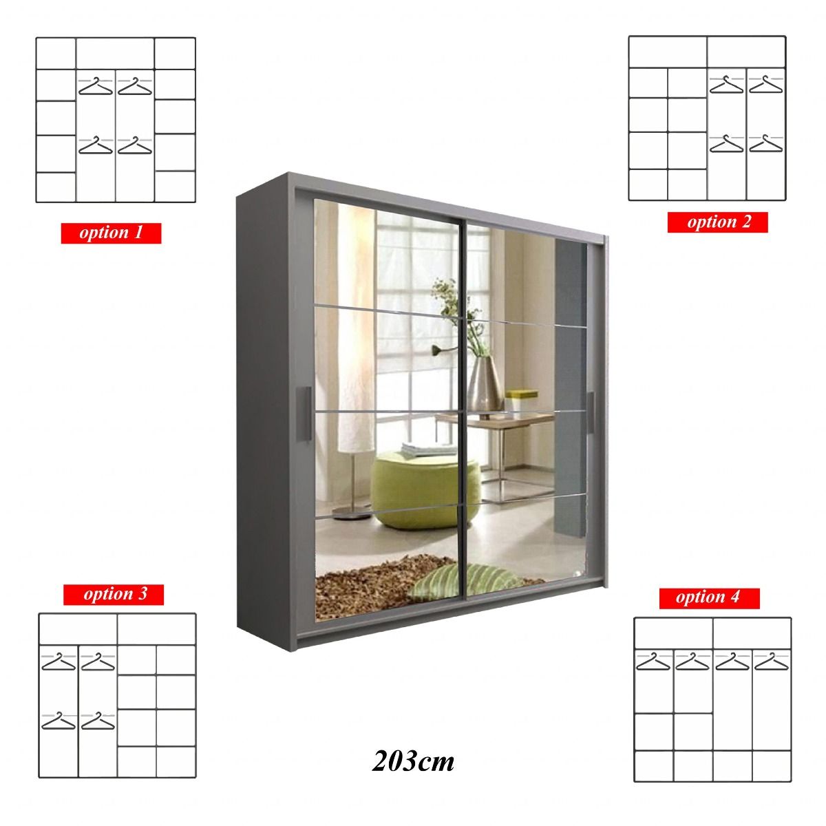 Deltum Sliding Door Wardrobe - Black, White, Grey - 150cm and 203cm