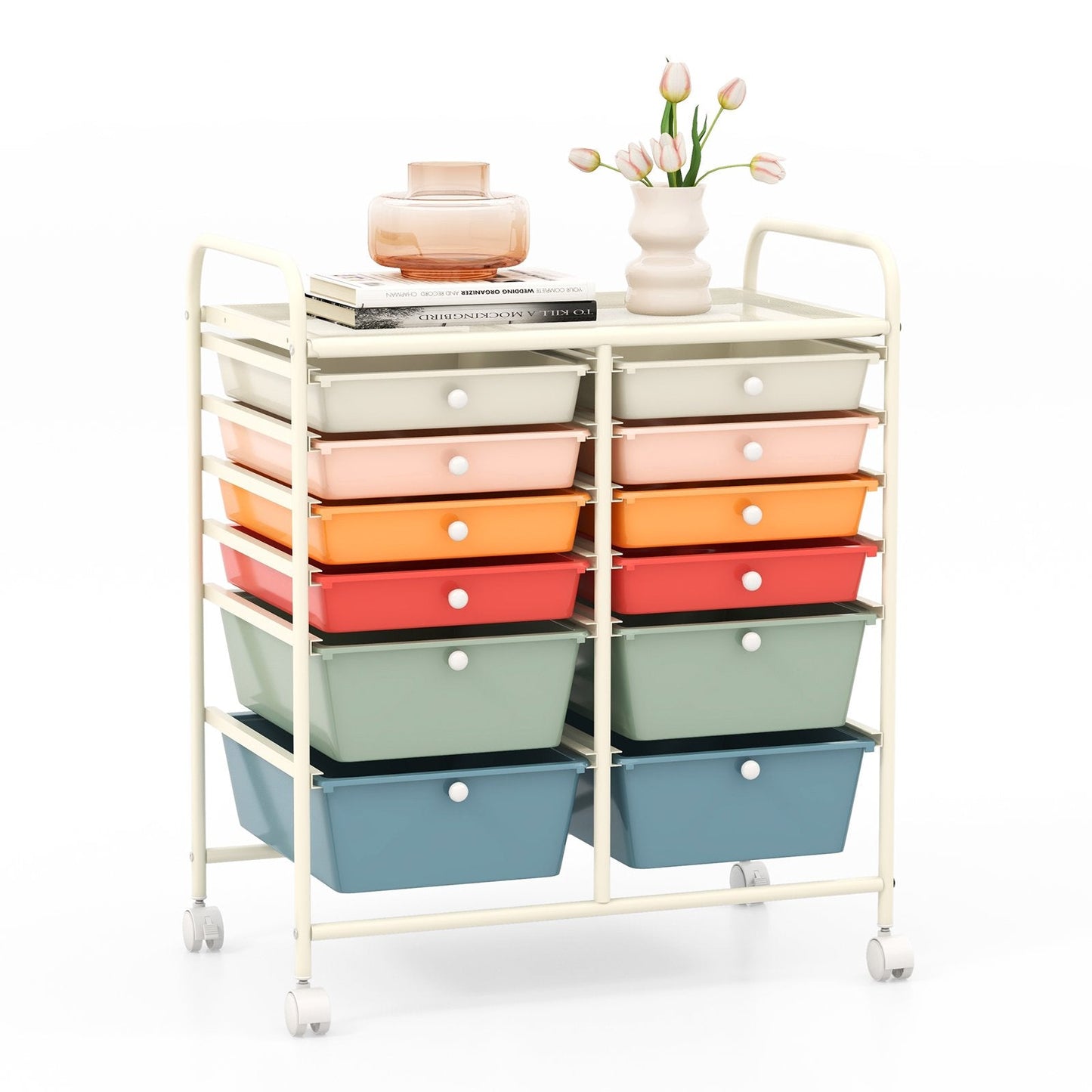 12 Drawers Rolling Storage Cart with 4 Wheels and Brakes-Colourful