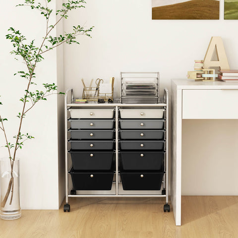 12 Drawers Rolling Storage Cart with 4 Wheels and Brakes-Gradient Black