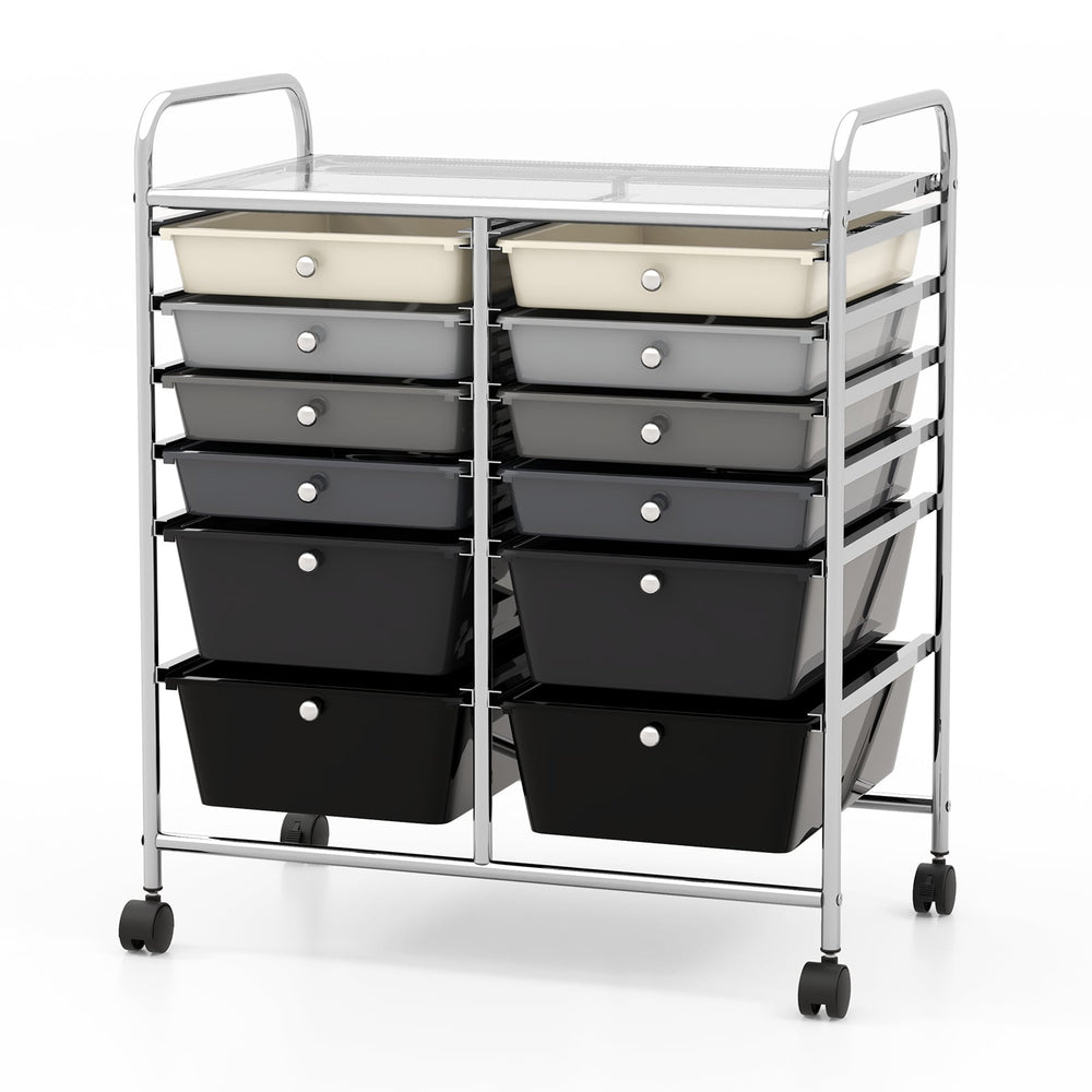12 Drawers Rolling Storage Cart with 4 Wheels and Brakes-Gradient Black