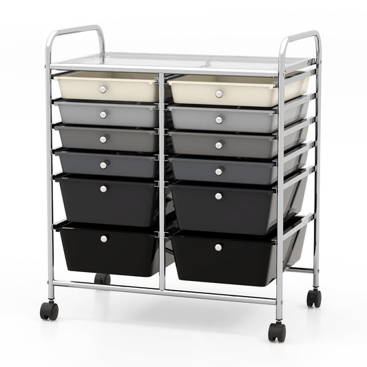12 Drawers Rolling Storage Cart with 4 Wheels and Brakes-Gradient Black