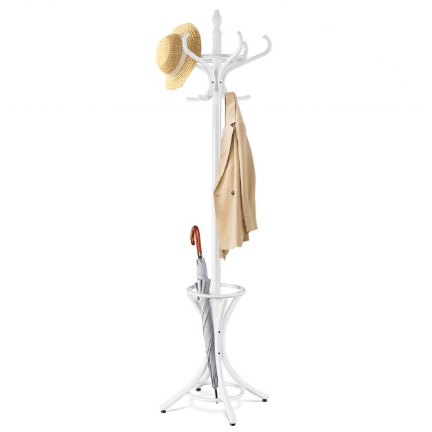 Free-standing Jacket Stand with Umbrella for Living Room-White