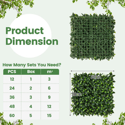 12 Pcs Faux Boxwood Panels with Insertable Branches