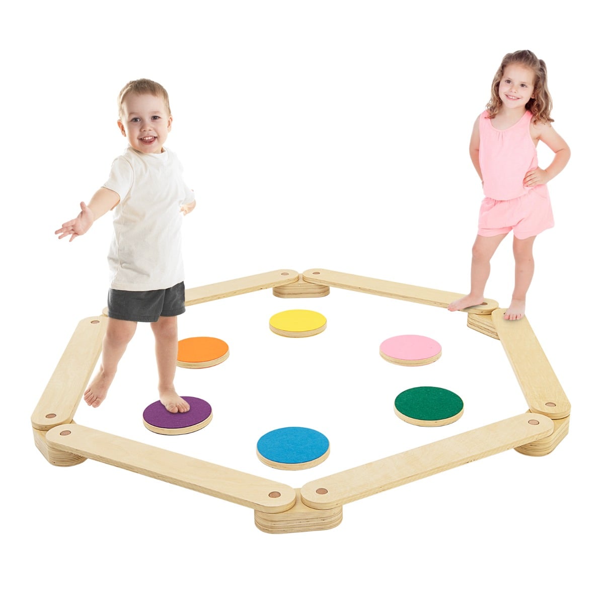 12 Pcs Kids Wooden Balance Beam with Colorful Steeping Stones