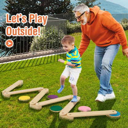 12 Pcs Kids Wooden Balance Beam with Colorful Steeping Stones