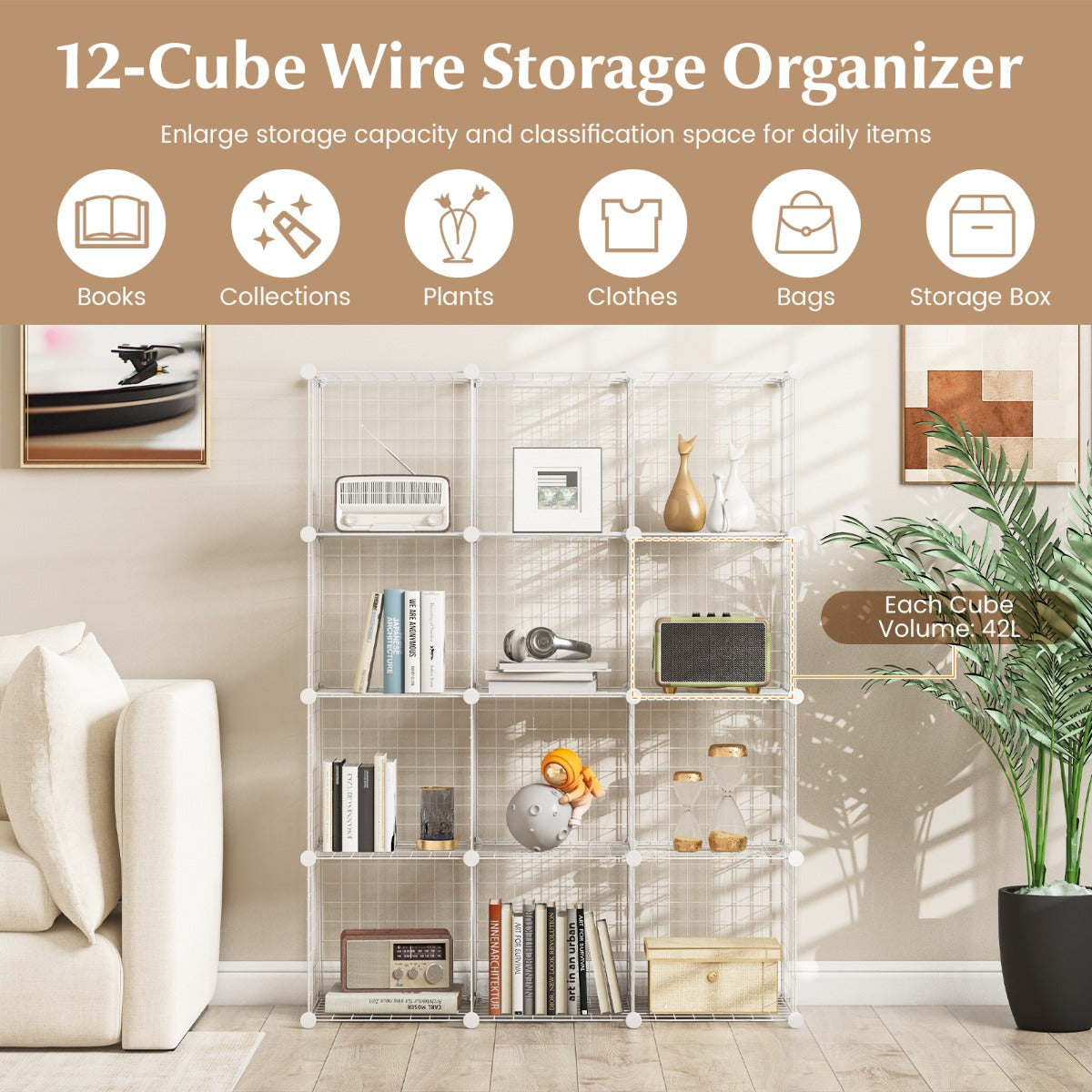 12 Wire Cube Storage Unit-White