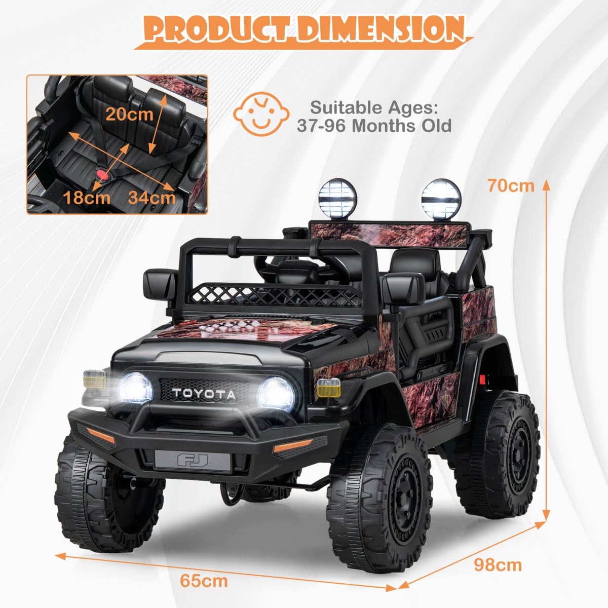 12V 7Ah Licensed Toyota FJ Cruiser Electric Car with Remote Control-Multicolor