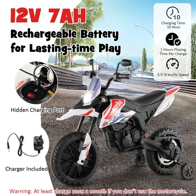 12V Battery Powered Toddler Motorbike with Music for 3-8 Years Old Kids-White