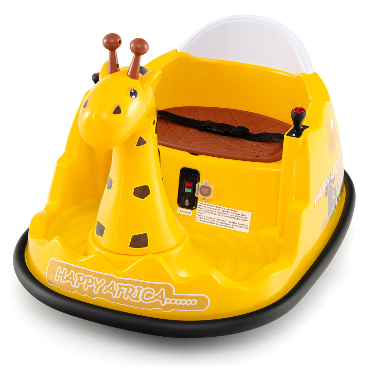 12V Bumper Car Giraffe Toddler 360° Spinning Ride on Toy-Yellow
