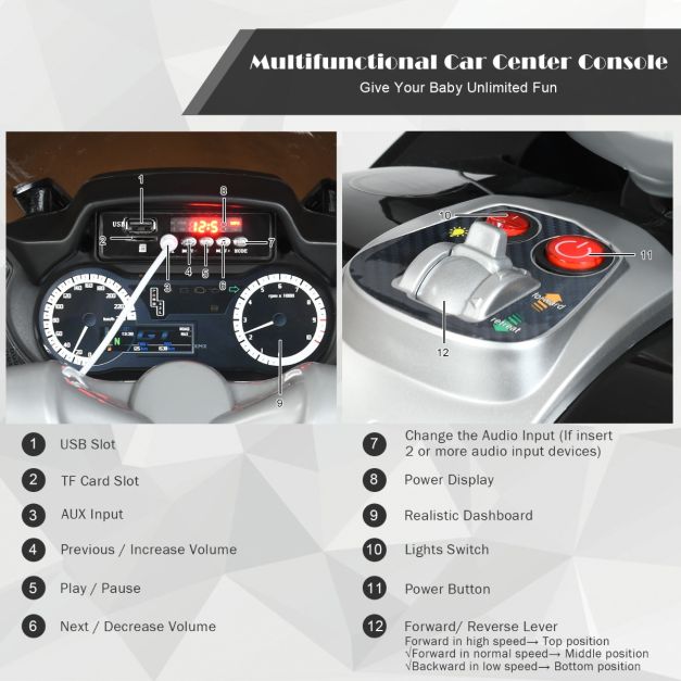 12V Electric Battery Powered Ride On Motorcycle with Training Wheels-Black