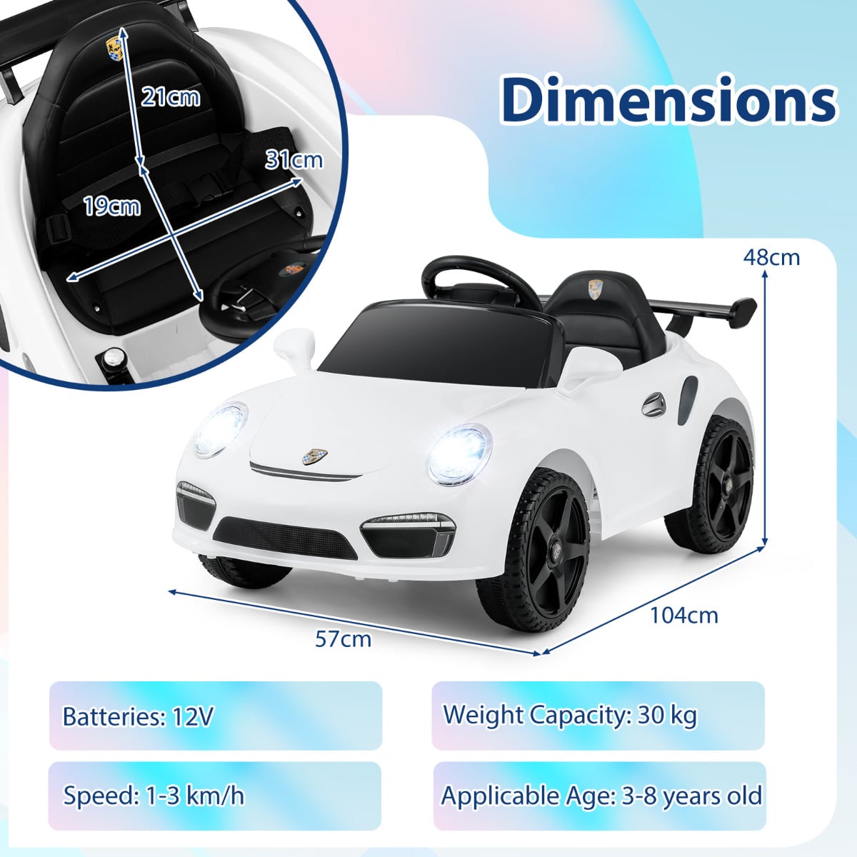 Licensed Porsche Electric Vehicle 12V Kids Ride on Car with Remote Control-White