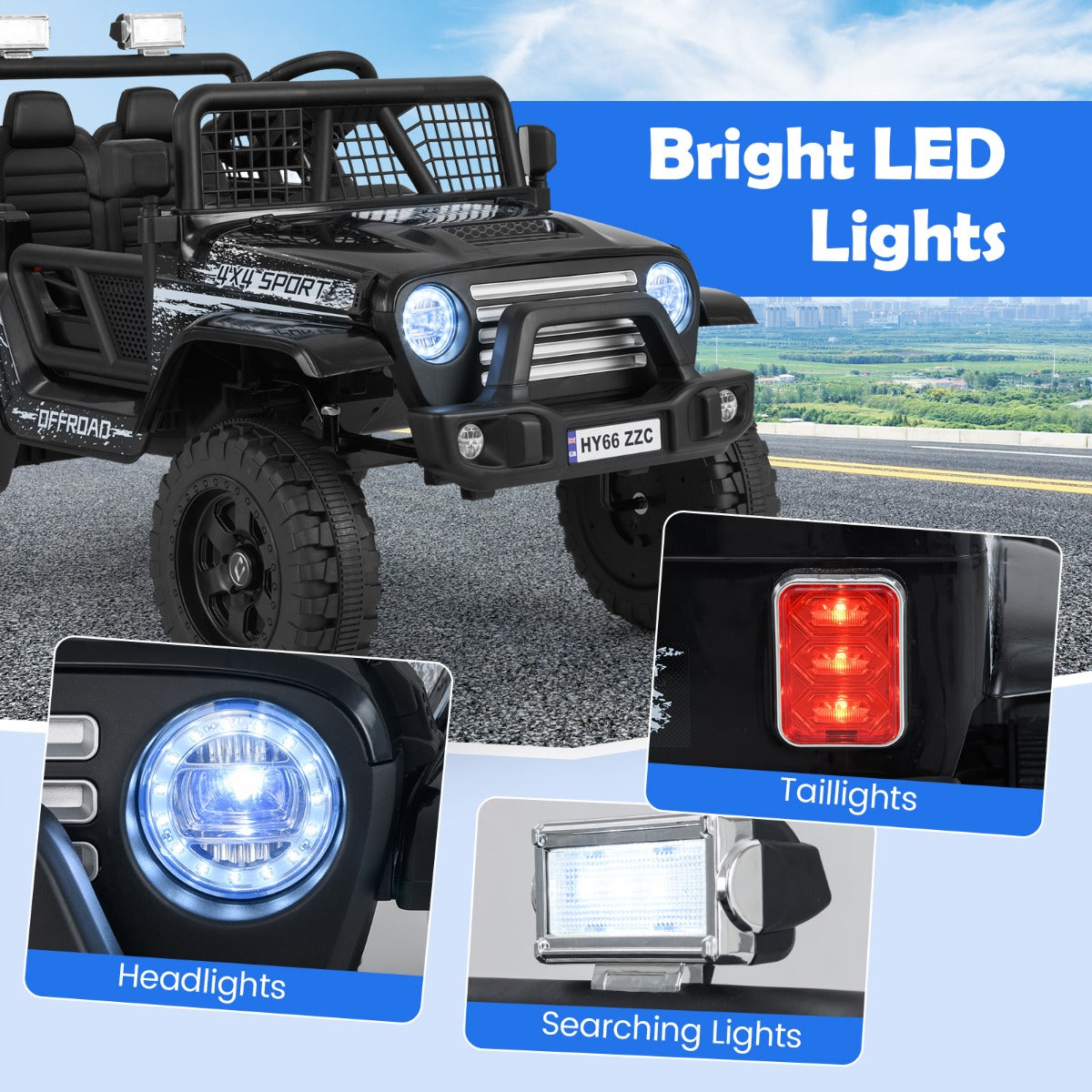 12V Kids Ride on Truck Car with Remote Control and LED Lights-Black