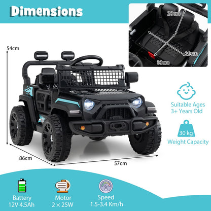 12V Kids Ride on Truck Car with Remote Control for Kid Over 3 Years Old-Black