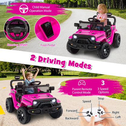 12V Kids Ride on Truck Car with Remote Control for Kid Over 3 Years Old-Pink