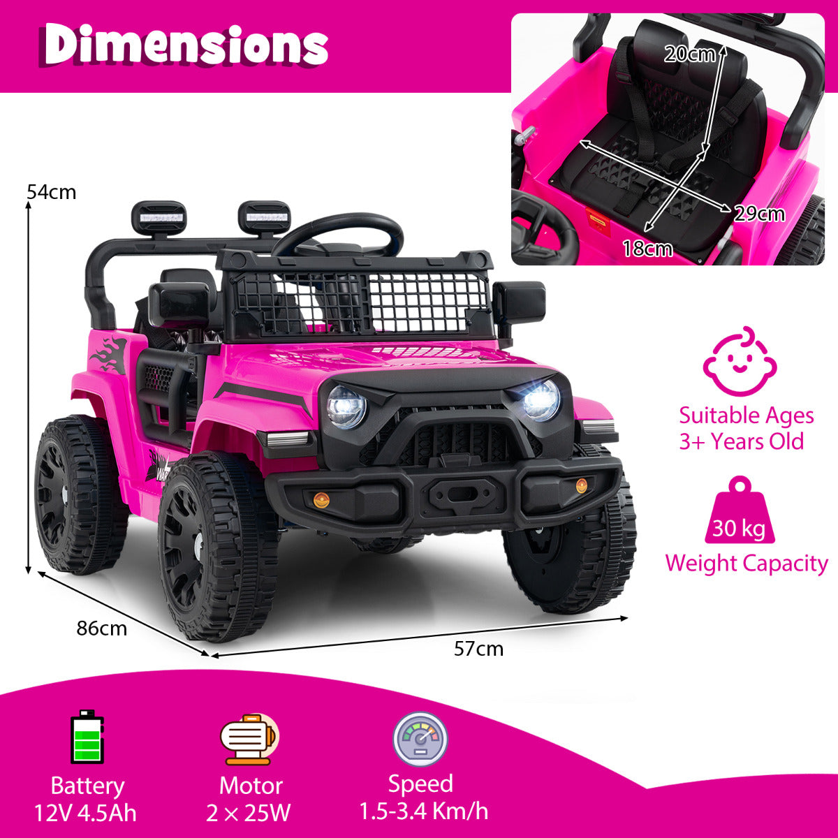 12V Kids Ride on Truck Car with Remote Control for Kid Over 3 Years Old-Pink
