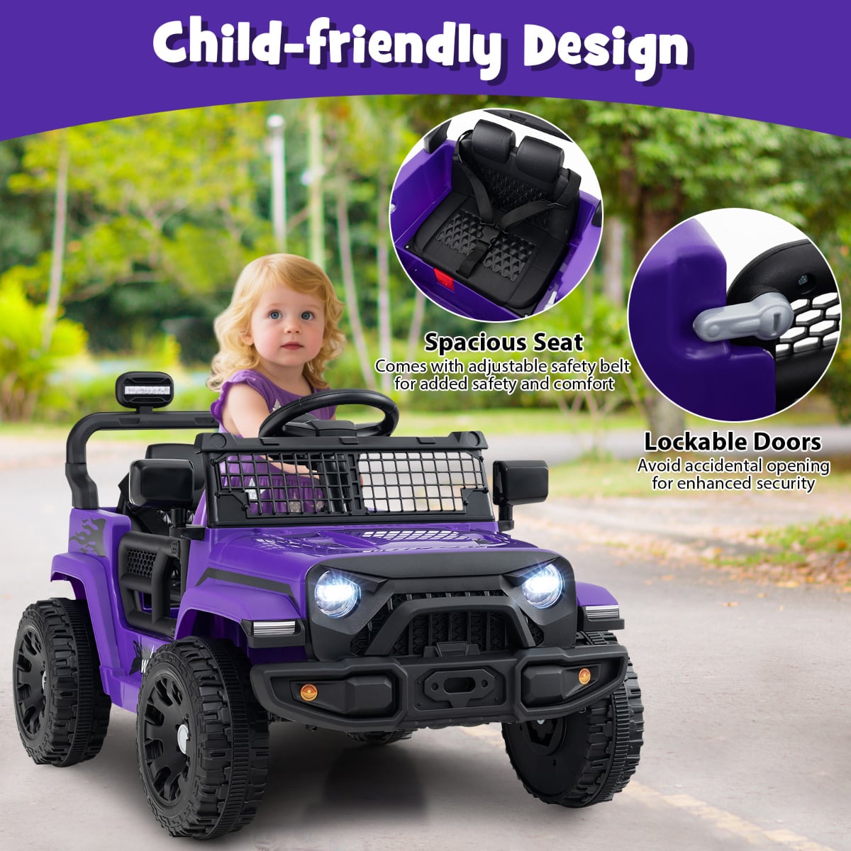 12V Kids Ride on Truck Car with Remote Control for Kid Over 3 Years Old-Purple