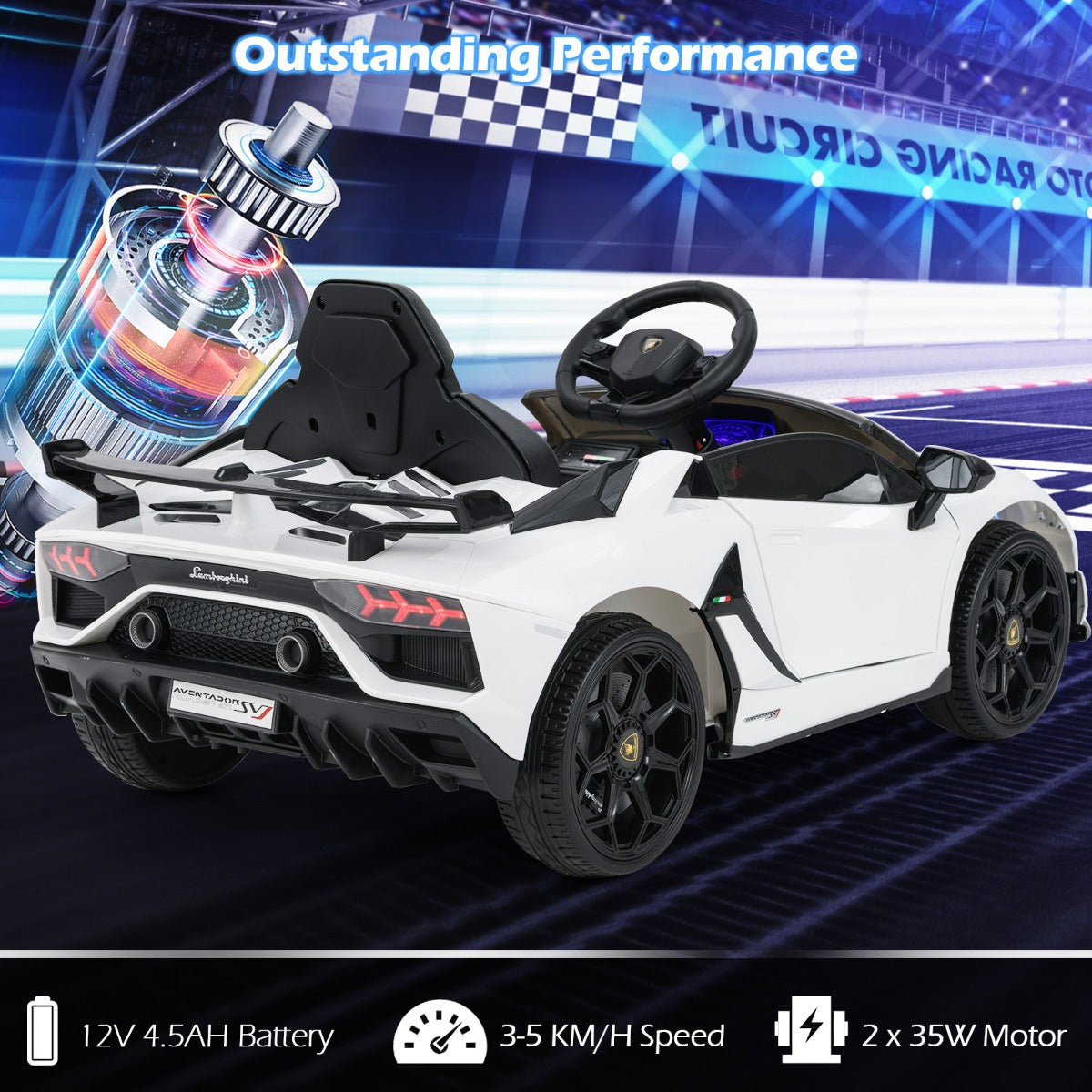 12V Licensed Lamborghini Kids Ride on Car with Remote Control-White