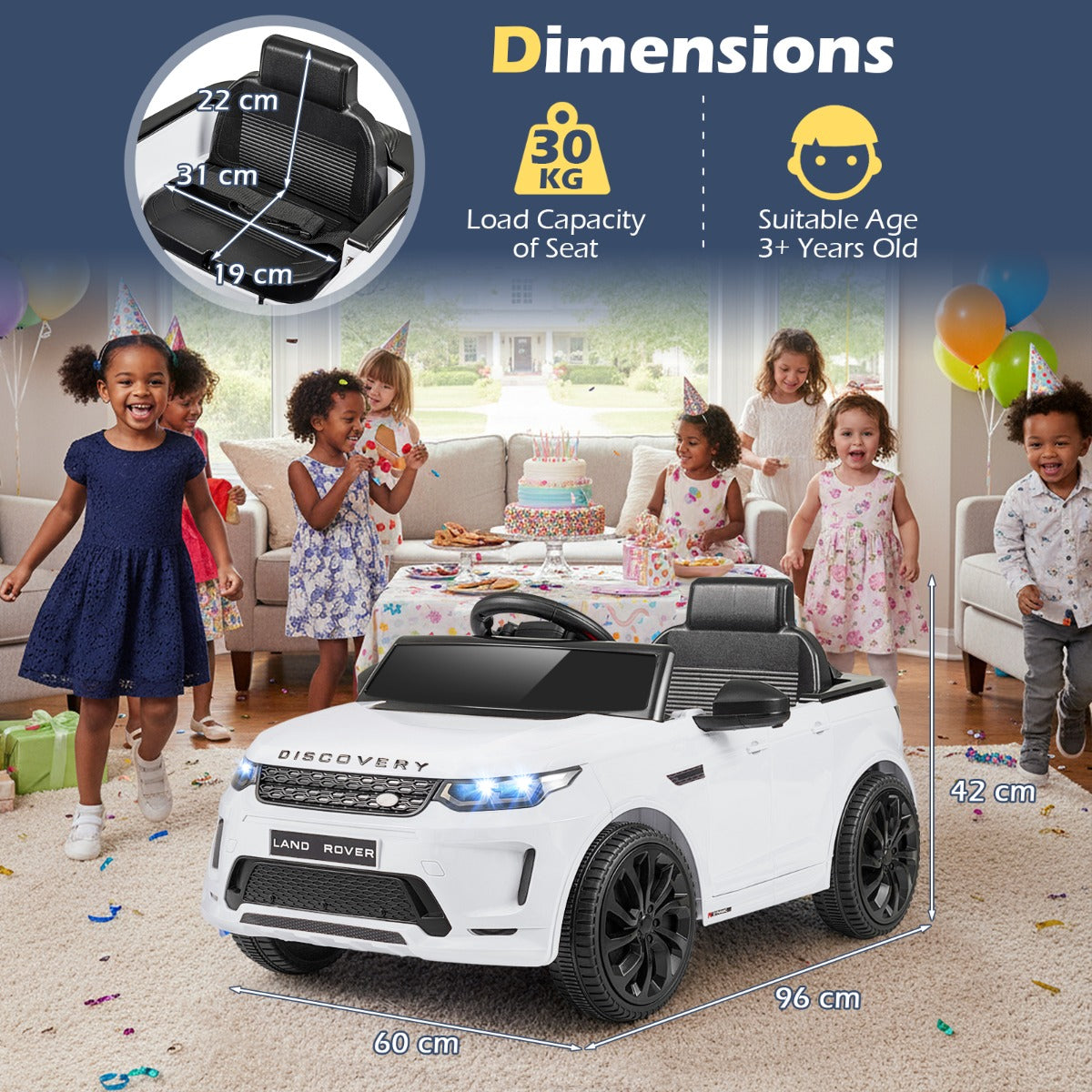 12V Ride on Car with Remote Control and Music Licensed Land Rover-White