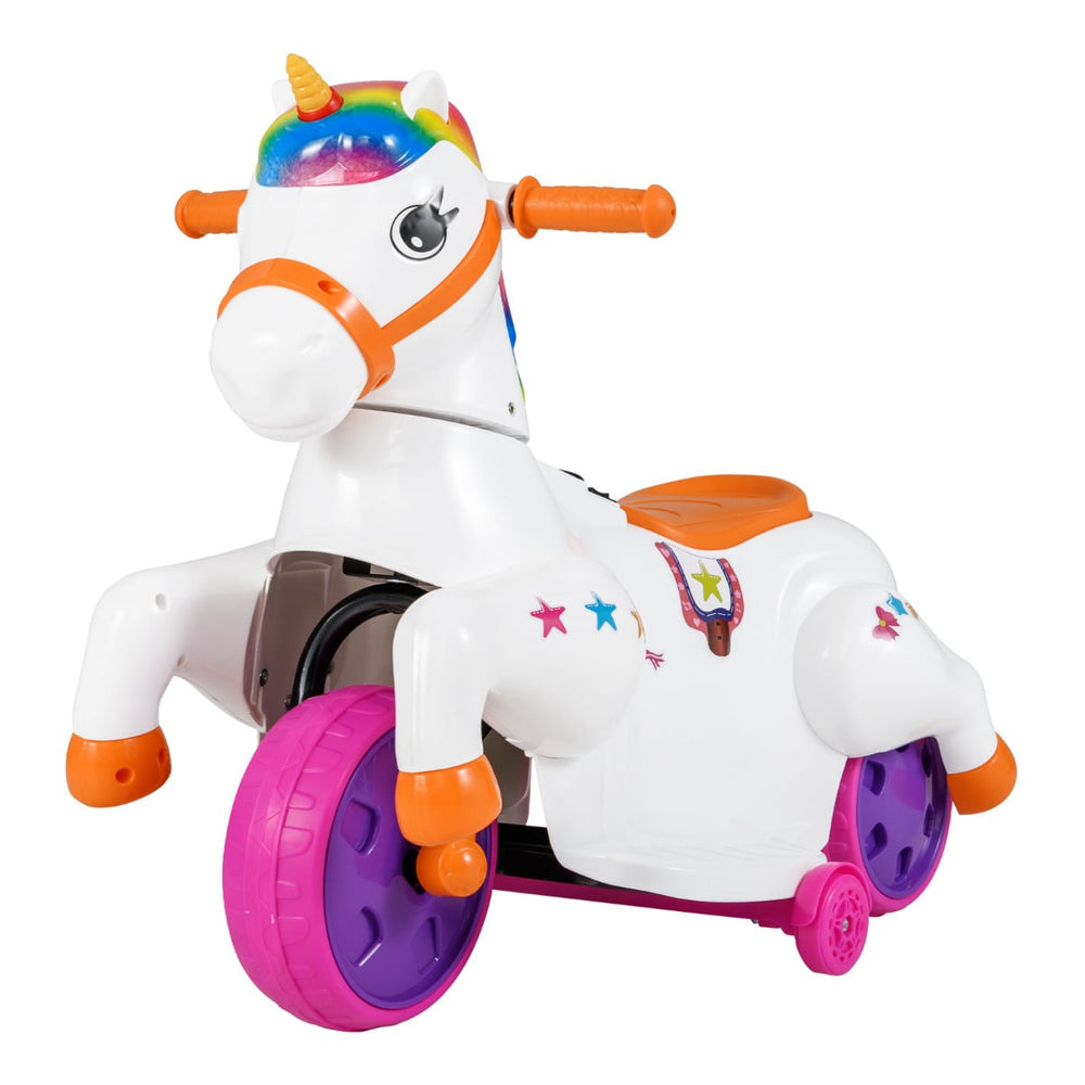 12V Unicorn Ride on Toy with Training Wheels for Kids-Orange
