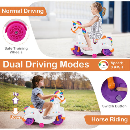12V Unicorn Ride on Toy with Training Wheels for Kids-Orange