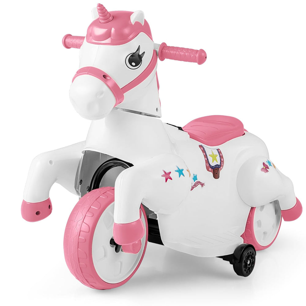 12V Unicorn Ride on Toy with Training Wheels for Kids-Pink