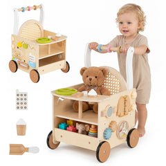 13-In-1 Wooden Baby Walker with Wheels and Storage for Boys Girls Aged 1+