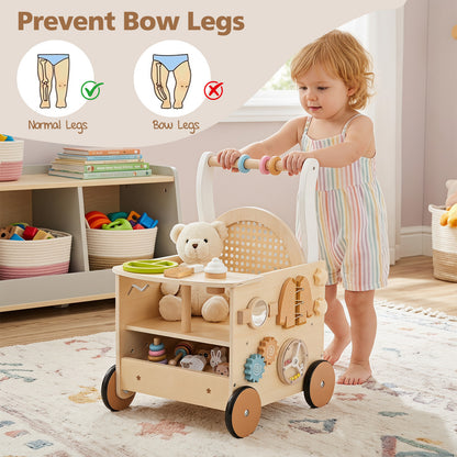 13-In-1 Wooden Baby Walker with Wheels and Storage for Boys Girls Aged 1+
