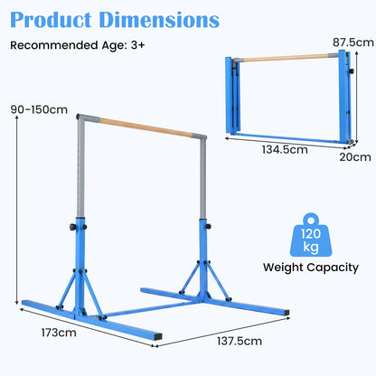 13-Level Adjustable Heights Foldable Gymnastics Bar for Kids-Blue