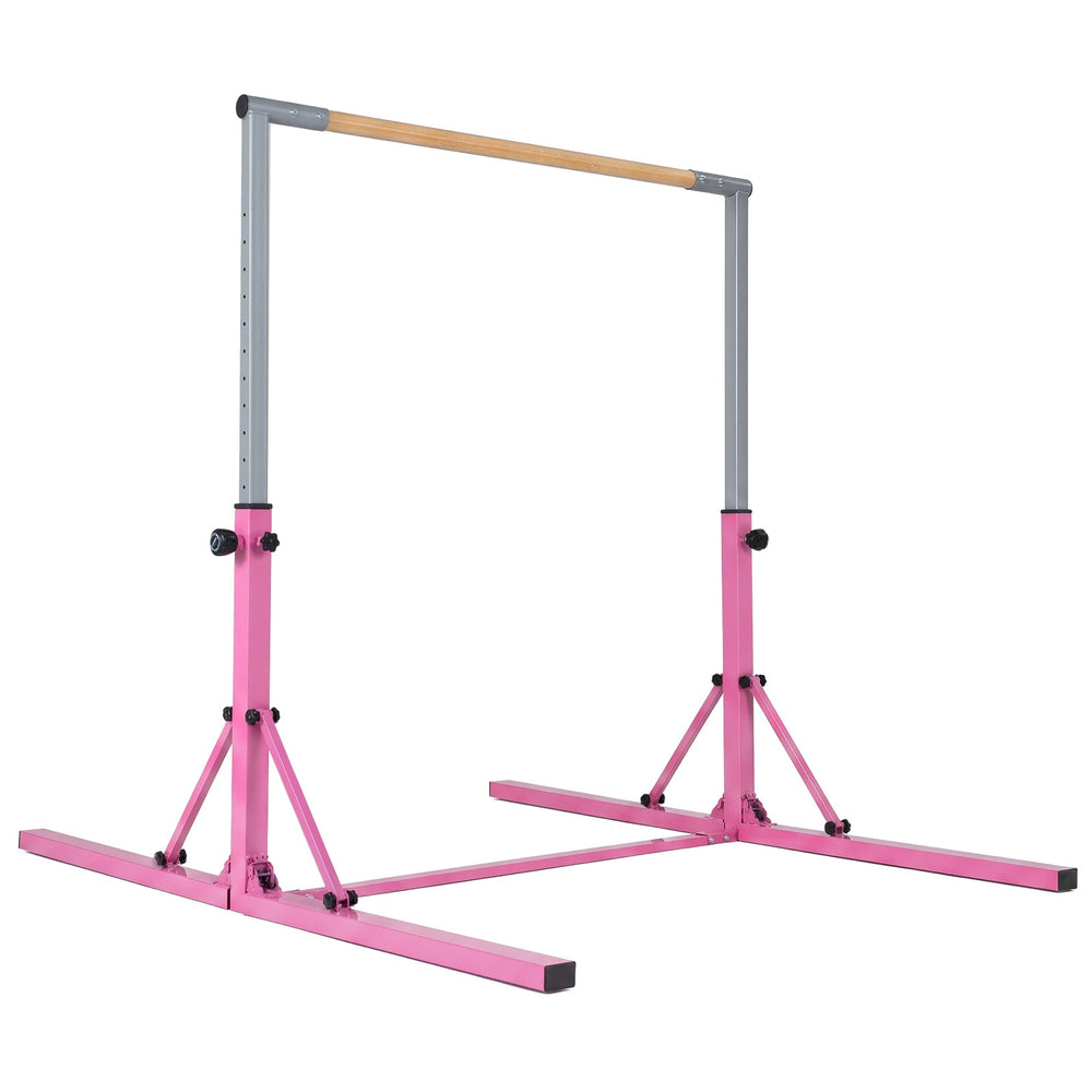 13-Level Adjustable Heights Foldable Gymnastics Bar for Kids-Pink