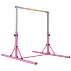 13-Level Adjustable Heights Foldable Gymnastics Bar for Kids-Pink