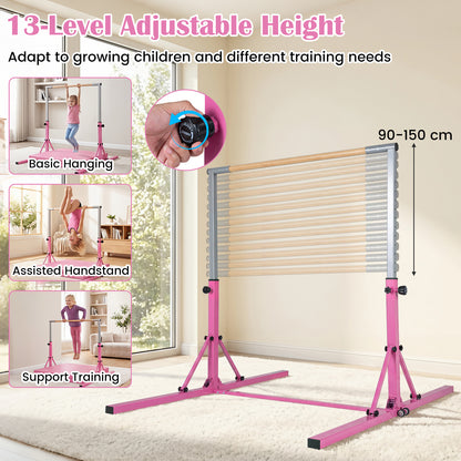 13-Level Adjustable Heights Foldable Gymnastics Bar for Kids-Pink