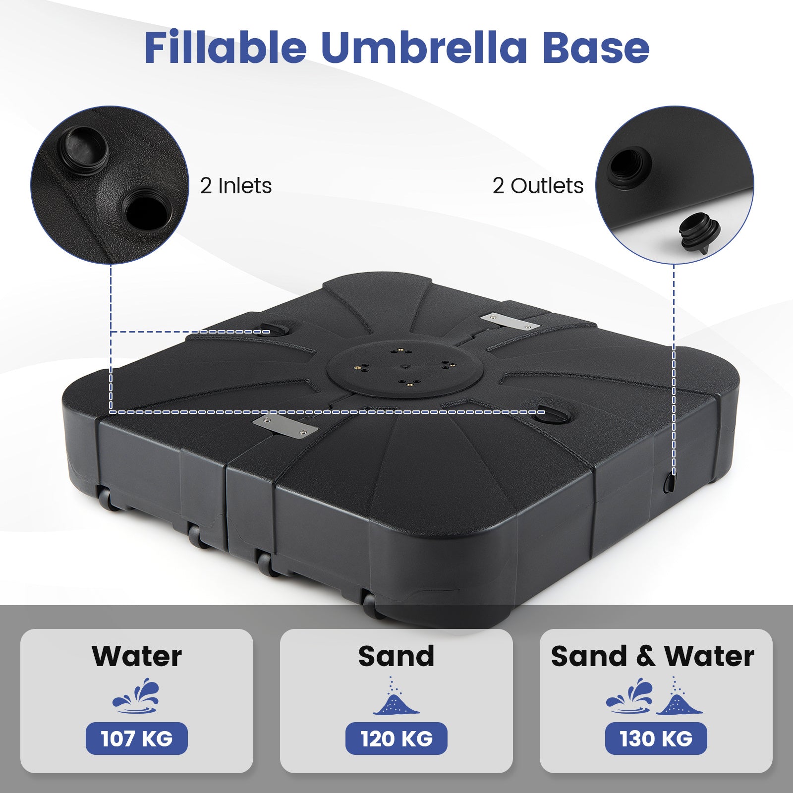 130 kg/170 kg Outdoor Cantilever Umbrella Base with Wheels Heavy-Duty Offset Patio Umbrella Stand-S