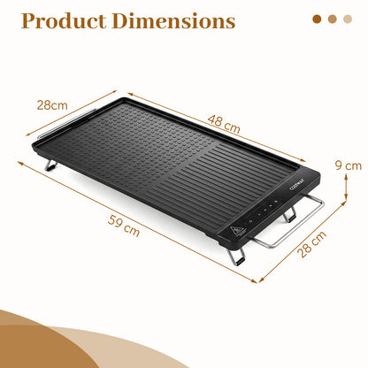 1300W BBQ Electric Teppanyaki Grill with Removable Touch Panel and 2 Nonstick Cooking Zones-Black
