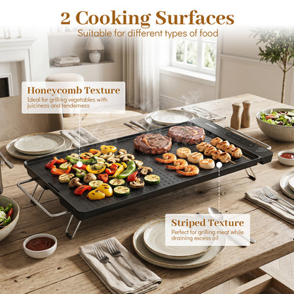 1300W BBQ Electric Teppanyaki Grill with Removable Touch Panel and 2 Nonstick Cooking Zones-Black