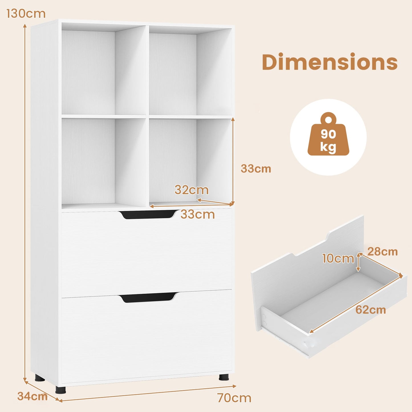 130CM 5-Tier Tall Freestanding Bookshelf for Living Room-White