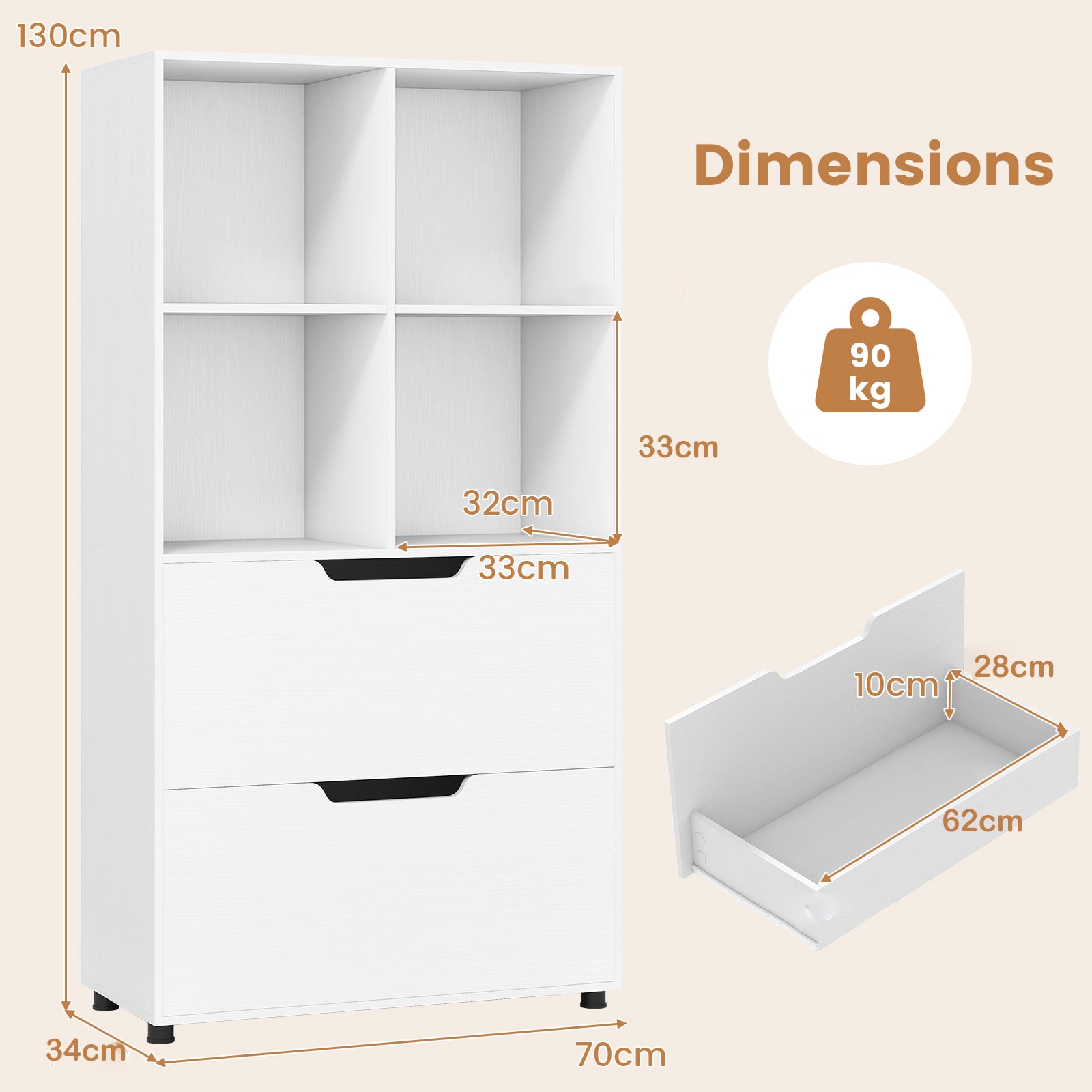 130CM 5-Tier Tall Freestanding Bookshelf for Living Room-White